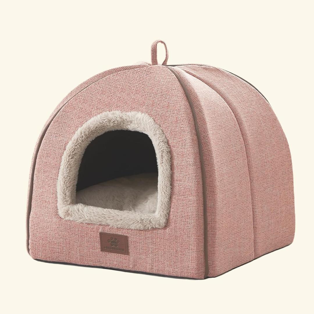 Cat Bed for Indoor Cats - Cat House Cats Tent with Removable Washable Cushioned Pillow, Soft and Self Kitten beds,for Small and Medium Pet Bed, Pink