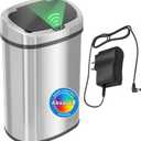 SensorCan 13 Gallon Oval Sensor Trash Can with AC Adapter and Odor Filter, Automatic Motion Sensor Kitchen Bin, Soft-Close Stainless Steel, Slim Curved Wastebasket for Narrow Walkways, Matte Silver