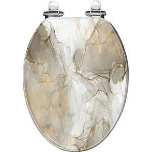Elongated Toilet Seat Realistic liquid marble with gold Resin Toilet Seat with Quietly Close Quick Release Hinges Decorative Toilet Seat with Cover Easy to Clean and Install