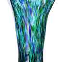 9.8" Tall Teal Blue Hand Blown Glass Vases for Home Decor,Modern Wide Mouth Ruffle Flower Vase Table Centerpieces,Colored Coastal Sea Glass Art for Bookshelf,Bathroom,Counterto,Wedding