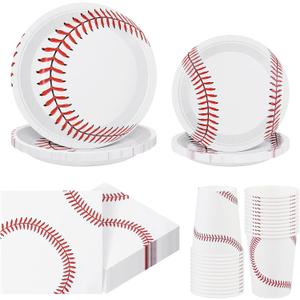 ADXCO 120 Pieces Baseball Party Supplies Tableware Set Disposable Paper Plates Napkins Cups 7 Inch 9 Inch Birthday Favors Decorations for Sport Themed Party Serves 24