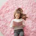 OLANLY Pink Round Rugs for Bedroom - Machine Washable, 5 ft Circle Area Rugs for Living Room, Soft and Fluffy Shaggy Carpet for Teen Girls and Boys, Nursery Rooms, Dorms, Home Decor Aesthetic
