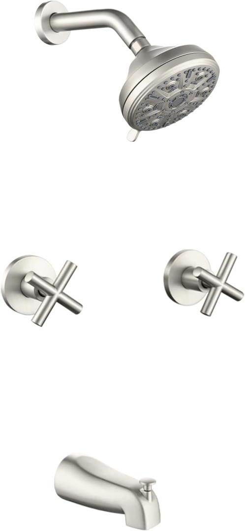 2 Handle Shower Faucet Set with Tub Spout Bathtub Shower Faucet Combo Set Shower System Complete Tub and Shower Trim Kit Brushed Nickel Wall Mounted Shower Fixtures