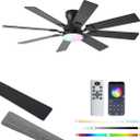 JSAITEE 52 inch Ceiling Fan with Light, 6 Speeds Reversible Low Profile Ceiling Fan with Light and Remote/APP Control, 3 Color Temp+Dimmable RGB, 8 Blades, Flush Mount Quiet Ceiling Fans, Black