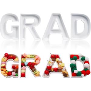 4 Pcs Grad Graduation Charcuterie Letter Trays Fillable Ceramic Serving Trays for Graduation Ceremony Food Candy Snacks Serving Boxes Perfect for Party Treat Displays(White) Check Size Before Purchase