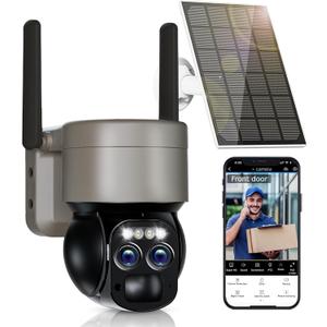 4K Solar Security Cameras Wireless Outdoor, 5GHz/2.4GHz WiFi 6, 360PTZ Outside Cameras for Home Security, Color Night Vision/PIR Motion Detection/Auto Tracking/Two-Way Audio/IP66 Waterproof/Alexa (Gold)