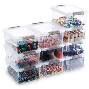 Citylife 1.3 QT 10 Pack Small Storage Bins Plastic Storage Container Stackable Box with Lids for Organizing, Clear White