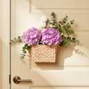 iEGrow Set of 2 Hanging Basket, Wicker Wall Basket Natural Water Hyacinth, Hanging Baskets for Organizing and Decor, Storage Baskets for Door Mounted Entryway Flower Mail Plant Garden