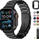 Fullmosa Metal Band Compatible with Apple Watch Bands Ultra3 2 1 49mm, Stainless Steel Strap iWatch Band with Case for Apple Watch, Black