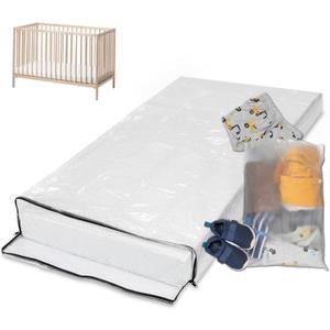 Crib Mattress Storage Bag with Zipper, 5 Mil Clear Plastic Cover for Moving, Includes Accessory Bags
