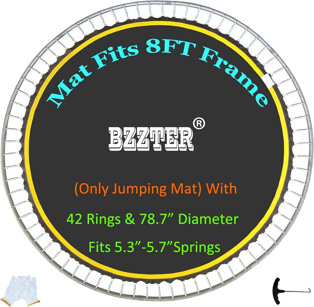 Replacement Trampoline Mat Fits 8 Foot Frame,78.7"/6.56FT Diameter Mat with 42/48 Rings for Choose, UV Sun Protectivew/Pull Hook and Glovesnot Include Spring & Frame
