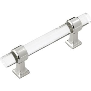 Hickory Hardware 1 Pack Solid Core Kitchen Cabinet Pulls, Luxury Cabinet Handles, Hardware for Doors & Dresser Drawers, 3 Inch Hole Center, Crysacrylic with Polished Nickel, Crystal Palace Collection