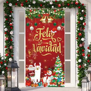 Feliz Navidad Christmas Party Decorations, Feliz Navidad Door Cover Banner for Xmas Winter Holiday New Year Photography Backdrop Party Supplies