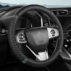 Bling Car Steering Wheel Cover, 15 Inch Rhinestones Soft Leather Elastic Steering Wheel Protector, Sparkly Crystal Diamond for Women Girls, Car Interior Accessories for Most Cars (Black)