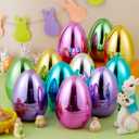 JOYIN 12 Pcs Large Metallic Easter Eggs, 6 Inches Colorful Jumbo Plastic Eggs Fillable for Easter Themed Hunt Basket Stuffers Fillers Filling Treats Party Favor Classroom Prize Supplies