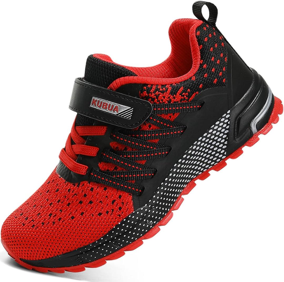 KUBUA Kids Sneakers for Boys Girls Running Tennis Shoes Lightweight Breathable Sport Athletic (Red)  4 Big Kid