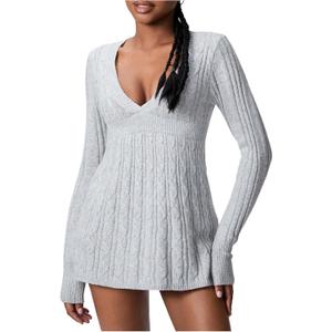 Women's Deep V Neck Sweater Long Sleeve Cable Knit Casual Pullover Tops Fall Clothes, L