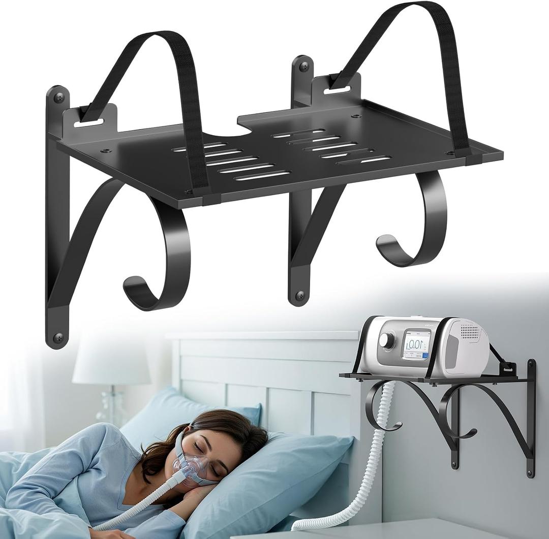 CPAP Wall Mount Shelf Stand for ResMed AirSense 10/11 CPAP Hose Holder for Bed, Heavy Duty CPAP Holder Bedside with Extra Large Surface, Adjustable Hose Hanger & Mask Hook, Space-Saving & Durable