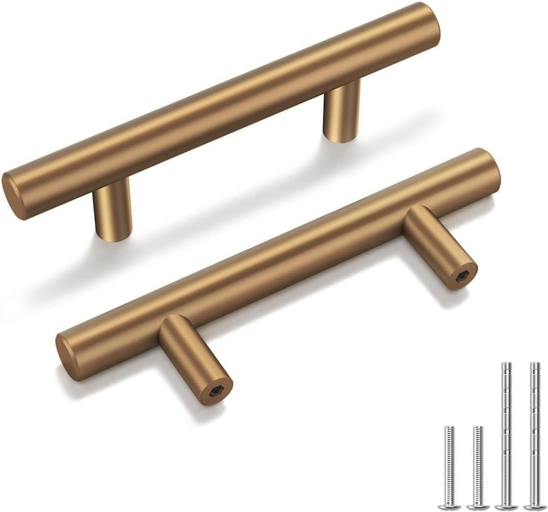 goldenwarm 10 Pack Champagne Bronze Cabinet Pulls Gold Cabinet Handles 2-1/2 inch(64mm) Champagne Gold Drawer Pulls Brushed Bronze Drawer Handles Kitchen Bathroom Bedroom Furniture Hardware