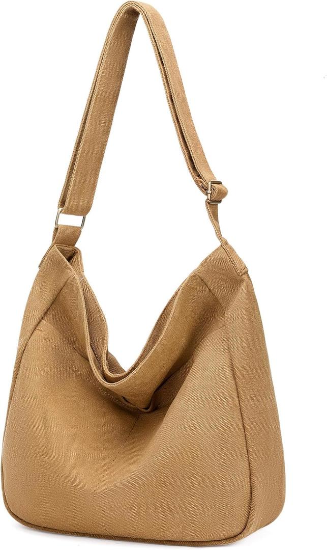 Small Tote Bags for Women Canvas Tote Bag with Zipper Satchel Crossbody Bag Work Travel Shoulder Handbags with Pockets (T03-brown)