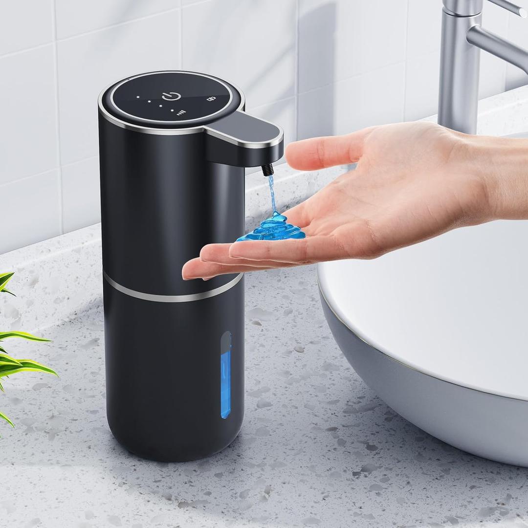 Automatic Liquid Soap Dispenser, 12.8oz/380ml Wall Mount Touchless Soap Dispenser with Sensor, 4-Level Adjustable, IPX5 Waterproof, USB Rechargeable for Bathroom, Kitchen (Black)