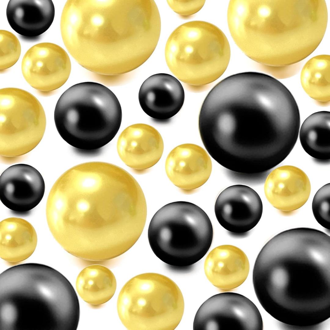 Vase Filler Beads 200PCS Black Gold Floating Bead for Centerpieces Vases Fake Pearl for Floating Candles Wedding Table Birthday Theme Party Home Decor Makeup Brush Beads No Hole 20/14/10mm