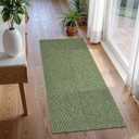 Uphome Kitchen Runner Rug, 2x4'3 Washable Boho Rug Runners for Hallways Non Slip, Low Pile Woven Cotton Modern Carpet Runners, Stain Resistant Bedroom Runner Rug for Hallway Entryway Entrance, Green