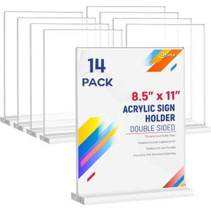 Dynta Acrylic Sign Holder 8.5 x 11 Inches 14 Pack Double Sided Clear Display Stand Vertical Table Sign Holder Plastic T Shape Document Menu Flyer Holder for Office Stores Restaurants Wedding Party