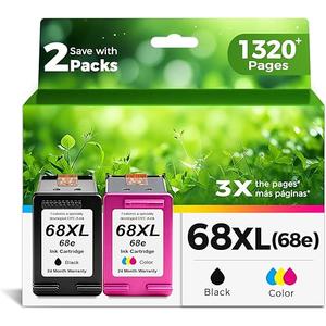 Ankink 68XL 68e Ink Cartridges Black Color Combo Pack Replacement for HP 68 XL HP68 Work for 6100e 6500e Printers for Envy 6152e 6155e 6552e 6555e 6558e 6110e 6110r 6120e 6130e 6131e 6132e 6165e 6520e