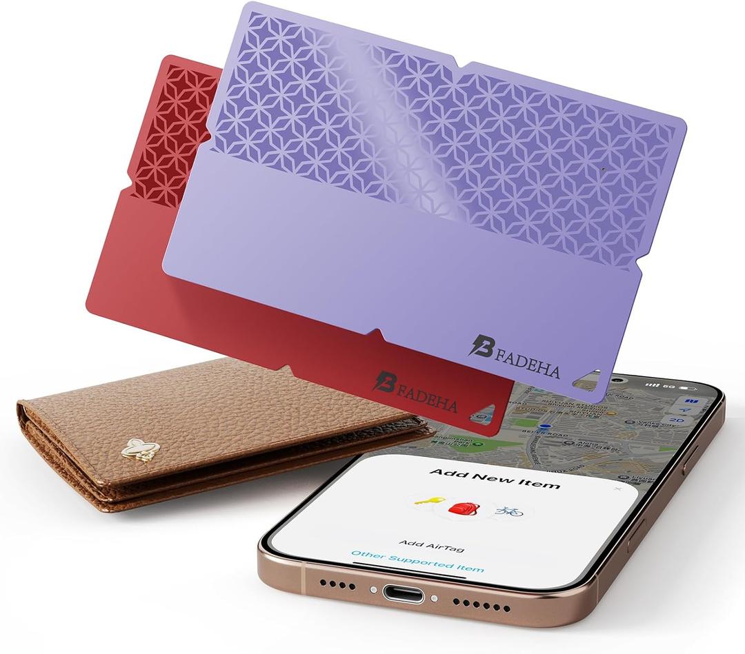 2026 [Apple MFi Certified] (iOS Only) Bluetooth Tracker Smart Card for Apple Find My iPhone Wallet GPS Tracker, 5-10 Years Staying Power, Keys Finder and Item Locator for Keys, Bags, Passport (2 Pack Red+Purple)