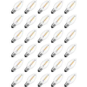 Hobbynors 30-Pack C7 LED Replacement Christmas Light Bulbs, Shatterproof Warm White Bulbs for Outdoor String Lights, 0.6W Energy Saving, E12 Candelabra Base, Commercial Grade Holiday Lights