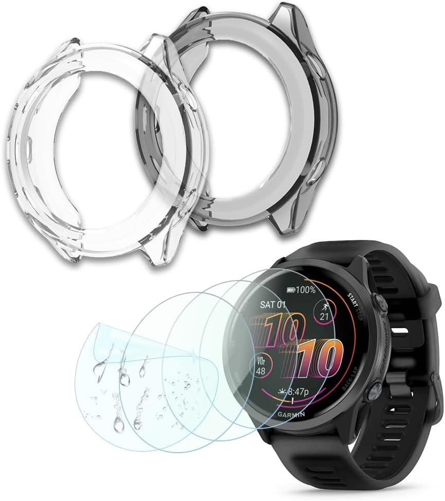 Compatible for Garmin Forerunner 570 47mm Screen Protector, Case TPU Soft Frame Cover and TPU Screen Protective Film Not Tempered Glass (Pack of 4+2)(No't of 42mm)
