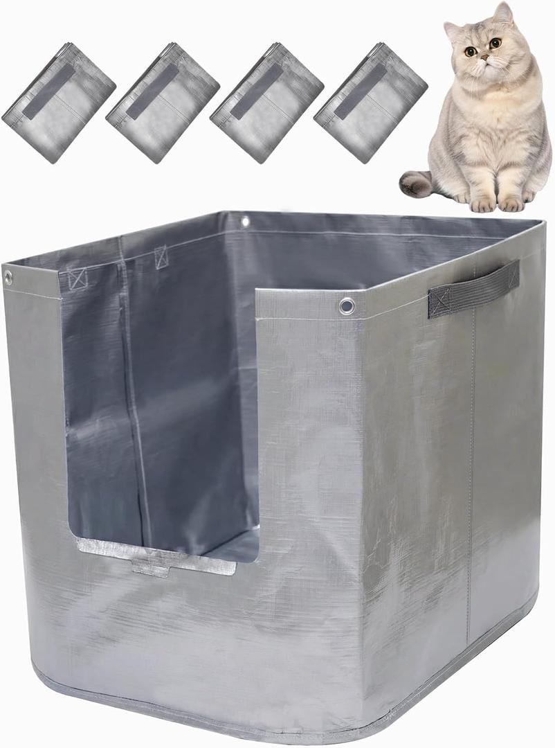4 Pack Reusable Litter Liners D Compatible with cat Litter Box liner Type-D, Modkat Liners with Heavy-Duty Carrying Handles
