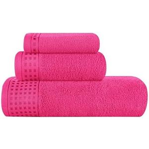 GLAMBURG Ultra Soft 3 Pack Cotton Towel Set, Contains a Bath Towel 28x55 inch, a Hand Towel 16x24 inch & a Wash Coth 12x12 inch, Ideal Everyday use, Compact & Lightweight - Hot Pink
