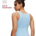 NANJI Sleeveless Bodysuit for Women - Slim Fit Scoop Neck Body Suit, Stretch Double Lined Tops, Casual Going Out Outfits (XL, Airy Blue) (XL)