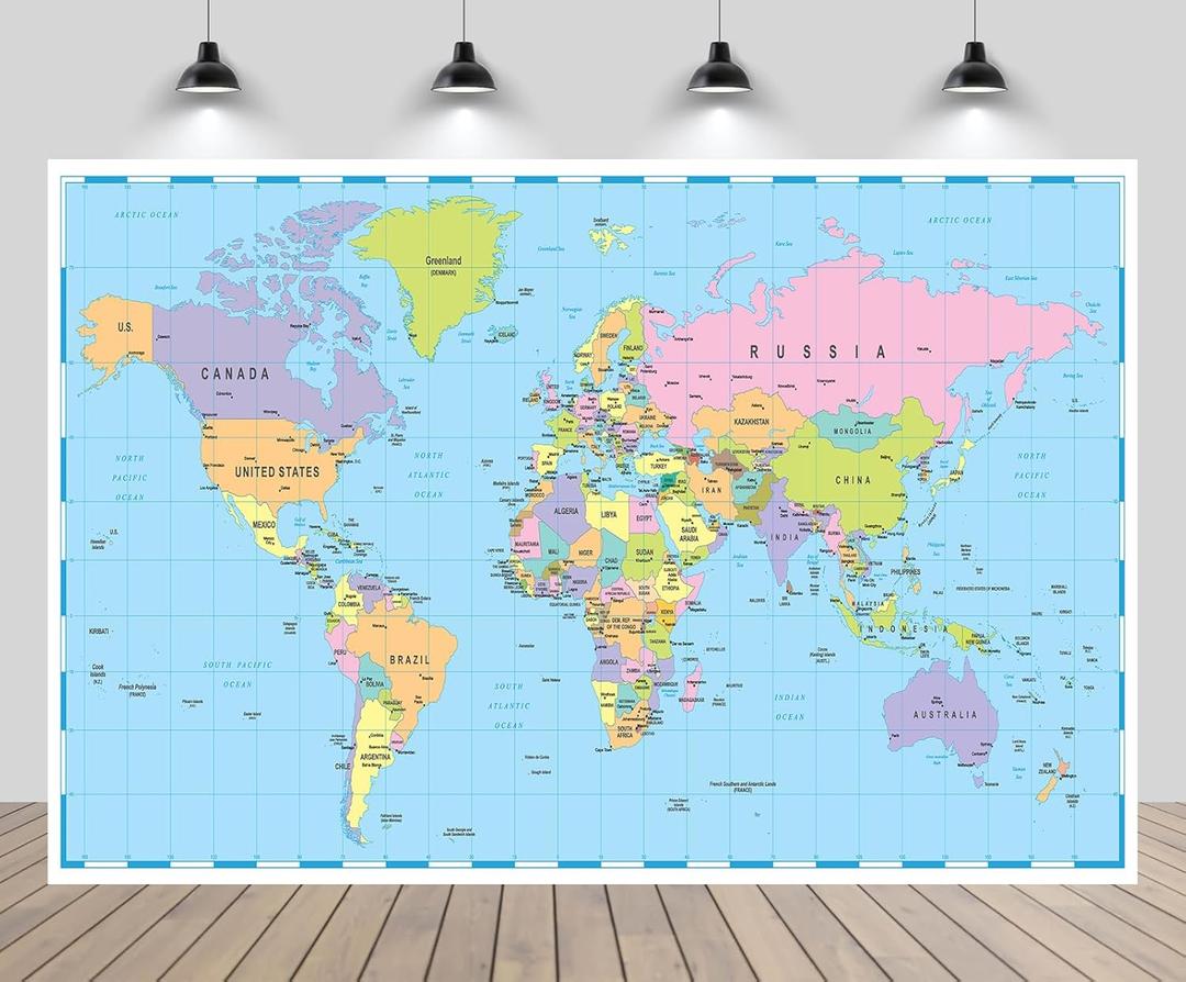 5ftx4ft World Map Photography Backdrop Boys Adventure Map Backdrop Travel Party Decorations Around World Party Birthday Baby Shower Background Fabrics Wallpaper Photobooth Studio Props (5x4FT, B1-C180)