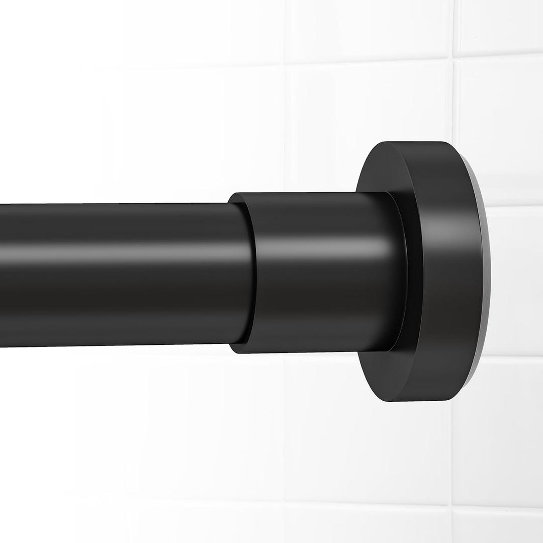 Shower Curtain Rod Spring Tension:Black Shower Rods for Bathroom 18 to 49 Inch,1 Inch Modern Heavy Duty Adjustable Tension Shower Curtain Rod No Drilling No-Slip Easy Install,Matte Black
