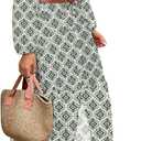 LOLONG Women's Casual Button Front Midi Dresses Spring 2025 Puff Long Sleeve Printed Ruffle Hem Boho Flowy Dress (M)