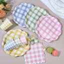 72 Pcs Gingham Party Supplies 9 Inch Easter Party Colorful Dessert Paper Plates and Napkins Disposable Scalloped Picnic Plaid Plates Napkins Cup Checkered Dinnerware Set for Easter Baby Shower Wedding
