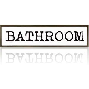 Bathroom Signs Decor, Rustic Hanging Signs and Plaques, Decorative Wall Art, Farmhouse Home Decor, Bathroom Decoration for Table Shelf, Framed Wooden Box Sign 17.8x4x1.2 inches