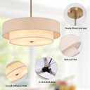17.7" Modern Drum Chandelier, 2-Layer Linen Pendant Light Fixture
