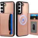 Uppuppy for Samsung Galaxy S22 Case with Wallet - Fits 4 Card Slots, Compatible with MagSafe for Women Aesthetic Durable PU Leather Credit Card Holder Kickstand Phone Cover for Samsung S22, Rose Gold