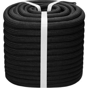 1/2 Inch Arborist Tree Pulling Rope - 100 Feet Tree Swing Rope for Rigging, Outdoor Use - High Strength Double Braided Polyester 48 Strands - Black