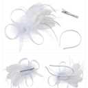 SWEETV Tulle Fascinators for Women, Tea Party Hats for Kentucky Fascinators Derby, Cocktail, Wedding, Fancy Dress Party (White)