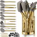 Gold Kitchen Utensils Set, Berglander 38 Pieces Non-stick Silicone Cooking Tools Spoon Spatula Set With Sturdy Stainless Steel Utensil Holder, Dishwasher Safe