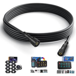 MICTUNING 2PCS 10FT 4 Pin Extension Cables - Exclusive for 2nd-Gen RGB Rock Lights and P1Y P1s P1C P8 Series Switch Panel Connection