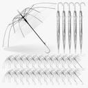 Reginary 30 Pieces Wedding Umbrellas Bulk Auto Open Stick Umbrellas with White European J Hook Handle Windproof Large Canopy Umbrella for Outdoor Wedding Bride Groom Photography Golf