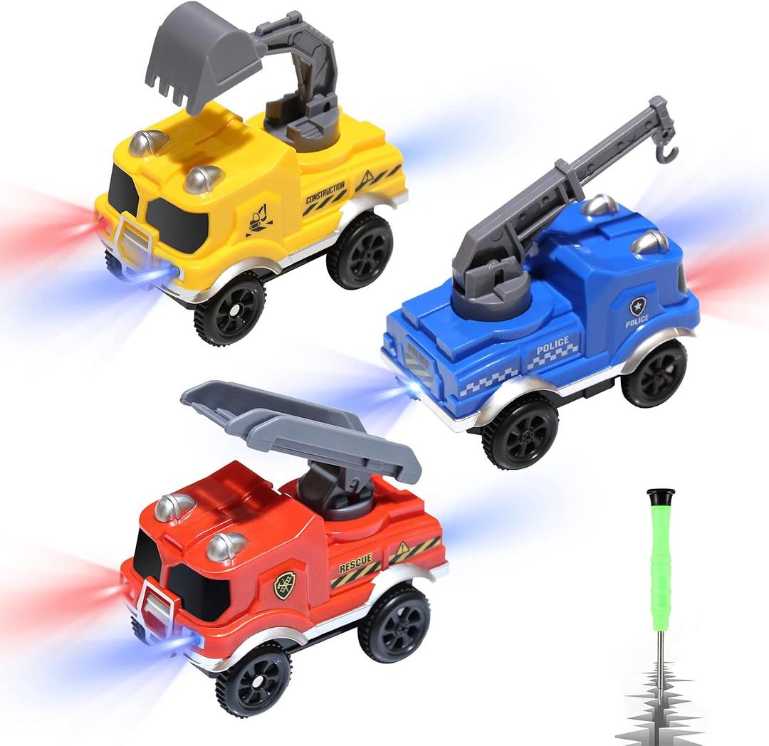 Tracks Cars Replacement only, Toy Cars for Magic Tracks Glow in the Dark, Racing Car Track Accessories with 5 Flashing LED Lights, Compatible with Most Car Tracks for Kids Boys and Girls(3pack)