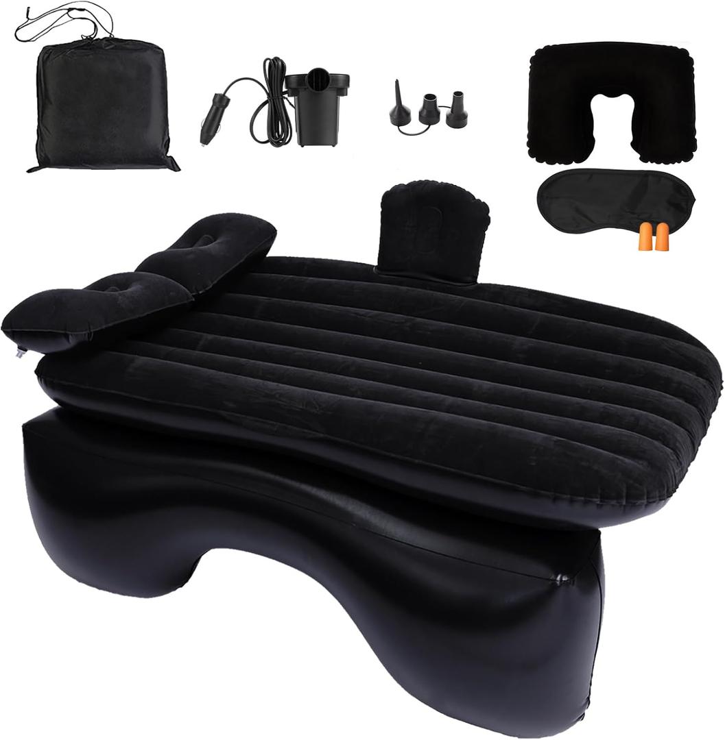 Onirii Inflatable Car Air Mattress Back Seat Bed with Air Pump,55 "x 35" Portable Thickened Car Travel Camping Sleeping Air Mattress Blow Up Bed for Car Universal SUV (Black)