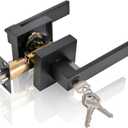 High-Security Stainless Steel Door Handle - with Lock and Key, Door Lever for Bedroom, Bathroom and Rooms(Black)